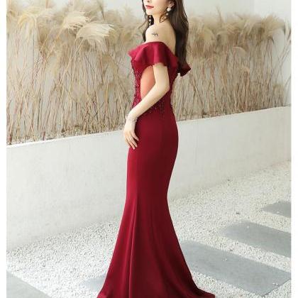 Wine Red Mermaid Long Party Dress Evening Dress,..