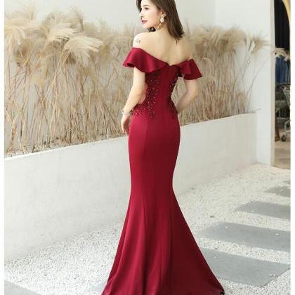 Wine Red Mermaid Long Party Dress Evening Dress,..