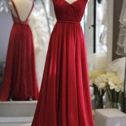 Wine Red Chiffon Long Floor Length Party Dress,..