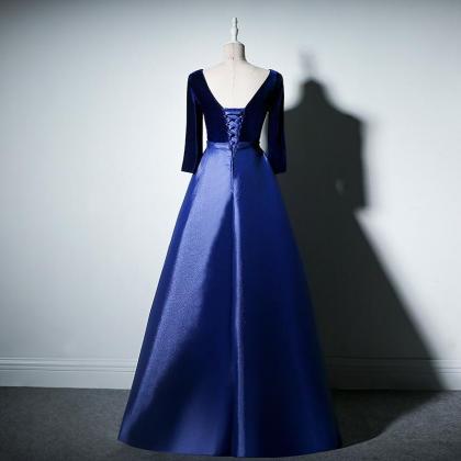 Pretty Royal Blue Long Sleeves Satin With Velvet..