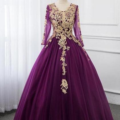 Beautiful Purple Tulle Long Sleeves With Lace..