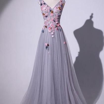 Elegant Handmade Grey Long Evening Gown, Grey Prom..