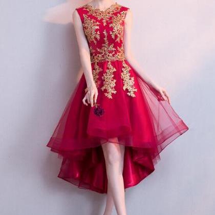 Adorable Wine Red High Low Homecoming Dress With..