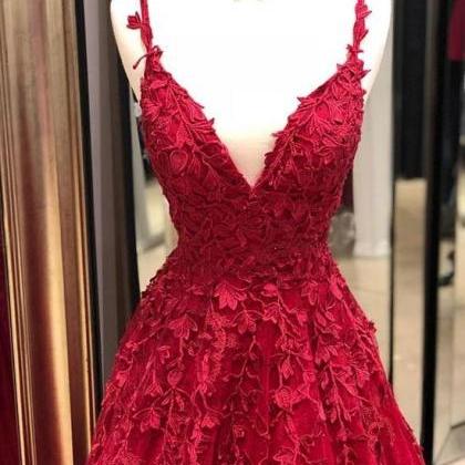 Burgundy Lace Prom Dress Long, Prom Dresses,..