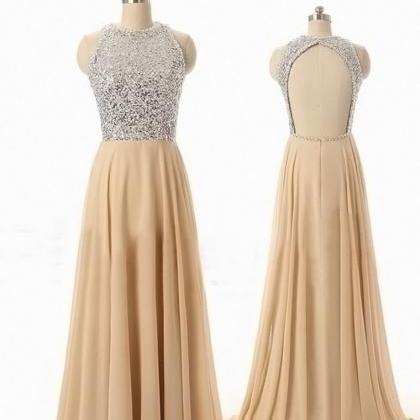 Sequined Bodice Scoop A Line Prom Dresses..