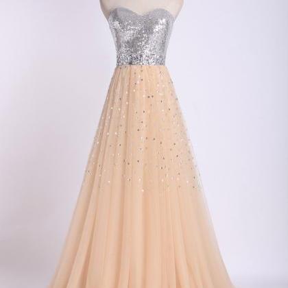 Sweetheart A Line Sweep Train Prom Dresses Tulle..