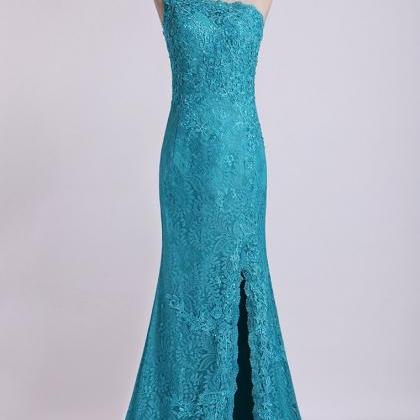 One-shoulder Sheath Prom Dresses Beaded Lace..