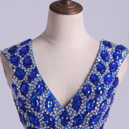Pleated V-neck Chiffon A-Line Dress With Beading Slate Blue main image 1