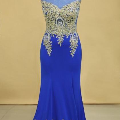 Dark Royal Blue Prom Dresses Scoop Mermaid With..