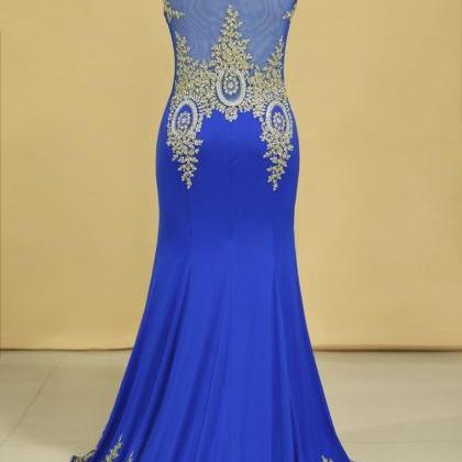 Dark Royal Blue Prom Dresses Scoop Mermaid With..