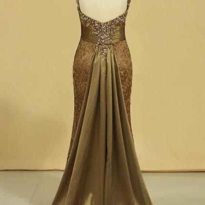 Brown High Neck Evening Dresses Column With..