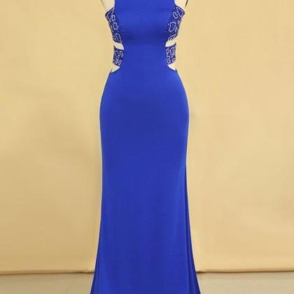 Plus Size Scoop Prom Dresses Dark Royal Blue..