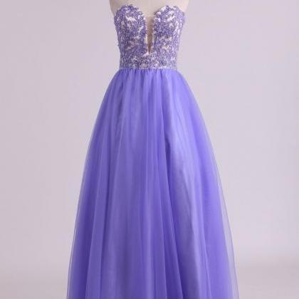 Sweetheart A Line Tulle Prom Dresses With Applique..