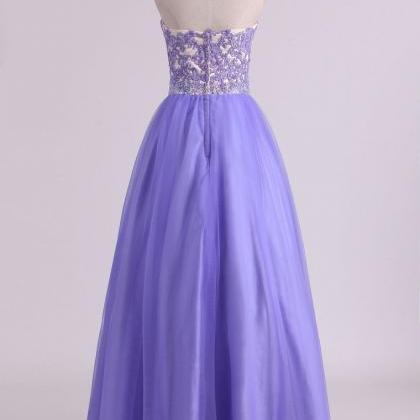 Sweetheart A Line Tulle Prom Dresses With Applique..