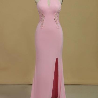 Sheath Scoop With Beading And Slit Prom Dresses..