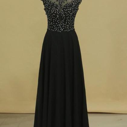 Black High Neck Prom Dresses A Line Chiffon With..