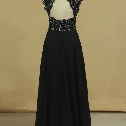 Black High Neck Prom Dresses A Line Chiffon With..