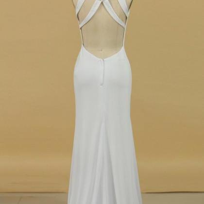 Scoop Open Back Prom Dresses With Beads And Slit..