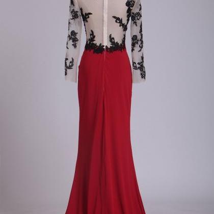 Long Sleeves Prom Dresses High Neck With Applique..