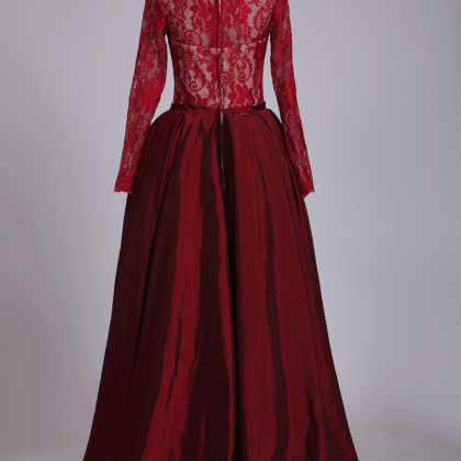 Burgundy Asymmetrical Prom Dresses Long Sleeves..