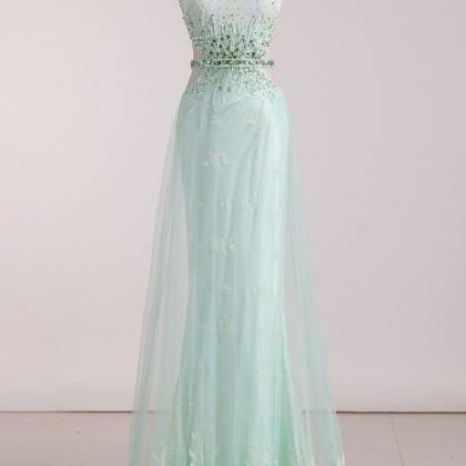 Scoop Mermaid Tulle Prom Dresses With Beads And..
