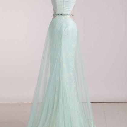 Scoop Mermaid Tulle Prom Dresses With Beads And..