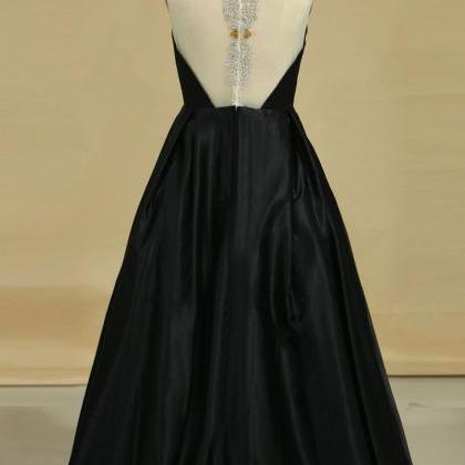Prom Dresses High Neck Satin With Beading A..