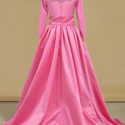 Scoop Prom Dresses 3/4 Length Sleeves Satin With..