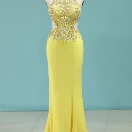 Sexy Open Back Scoop Prom Dresses Spandex With..