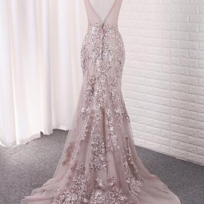 Sexy Mermaid Scoop Tulle With Applique Court Train..