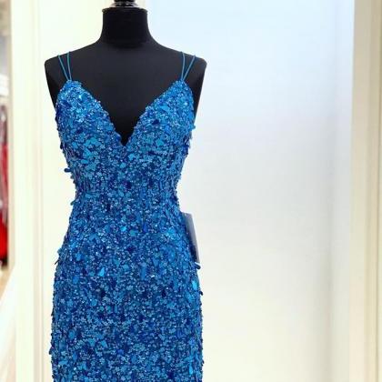 Blue Sequin Short Glitter Homecoming Dress,pl5596