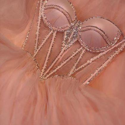 Blush Pink Sweetheart Tulle Appliques Wedding Prom..