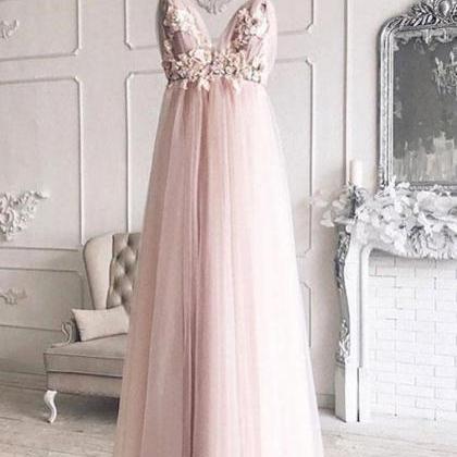 Sweetheart Neck Pink Floral Tulle Prom Dresses,..