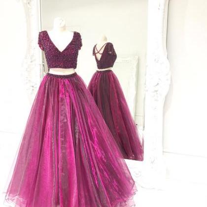 Purple Prom Dress, Beaded Prom Dress, Elegant Prom..