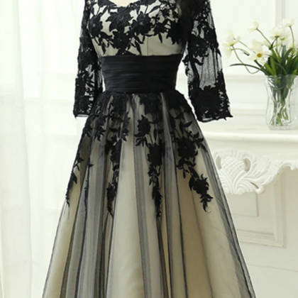Elegant Black Tea Length Bridesmaid Dress, Wedding..