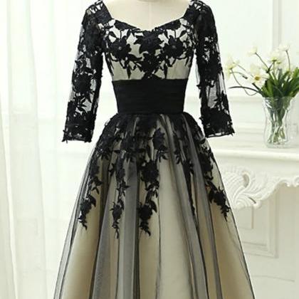 Elegant Black Tea Length Bridesmaid Dress, Wedding..