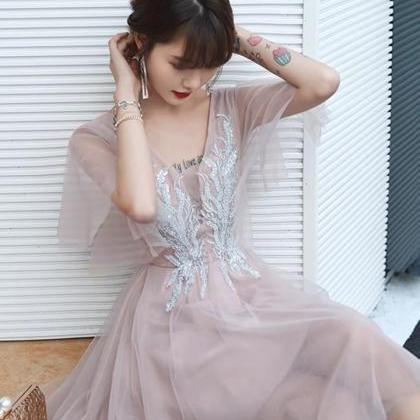 V-neck Bridesmaid Dress, Pink Homecoming..