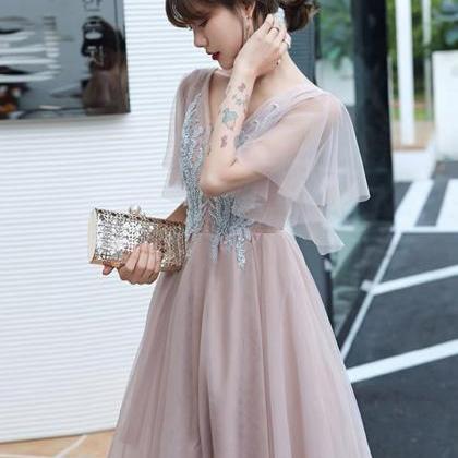 V-neck Bridesmaid Dress, Pink Homecoming..