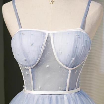 Sky Blue Spaghetti Strap Graduation Dress, Fairy..