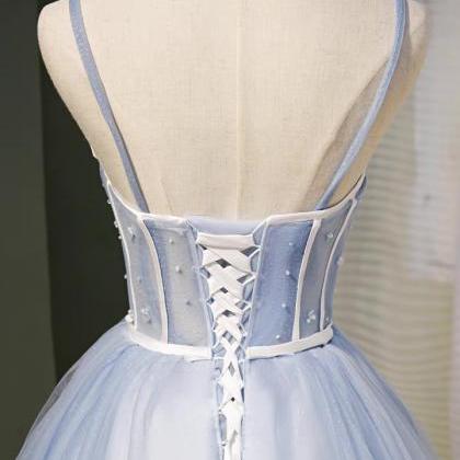 Sky Blue Spaghetti Strap Graduation Dress, Fairy..