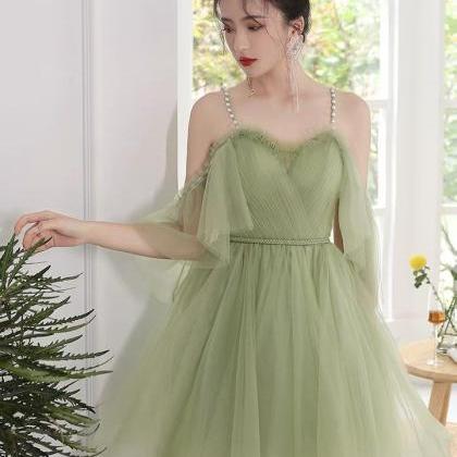 Spaghetti Strap Homecoming Dress,green Party..