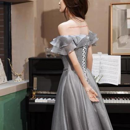 Gray Evening Dress, Shiny Birthday Dress, Fairy..