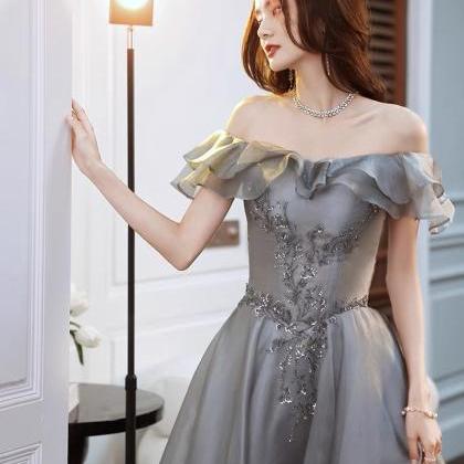 Gray Evening Dress, Shiny Birthday Dress, Fairy..