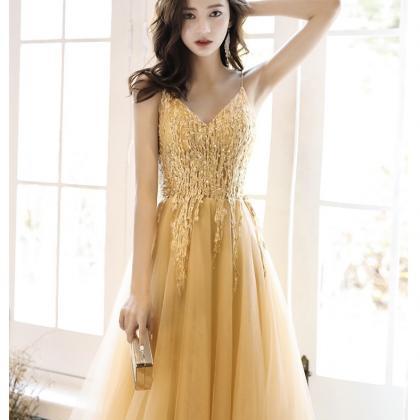 Bright Evening Dress, Sexy Halter Dress, Yellow..