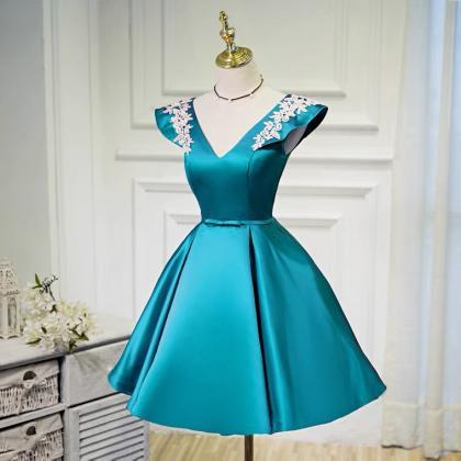 Blue Evening Dress, V-neck Cocktail Dress,..