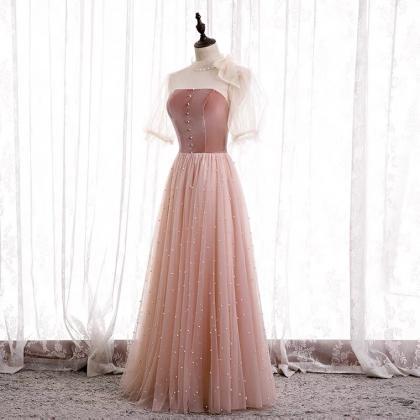 Pink Evening Dress, High-neck Prom Dress,sweet..