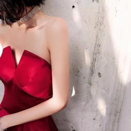 Red Prom Dress,strapless Party Dress,sexy Slit..
