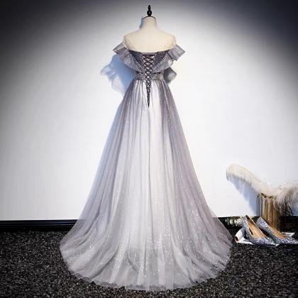 Grey starry prom dress, Hepburn sty..