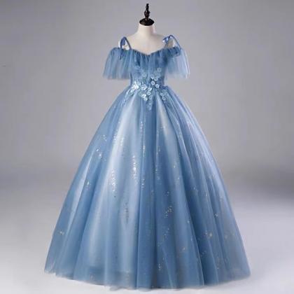 Blue Party Dress, Off-the-shoulder Evening Dress,..