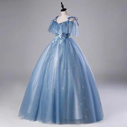 Blue Party Dress, Off-the-shoulder Evening Dress,..